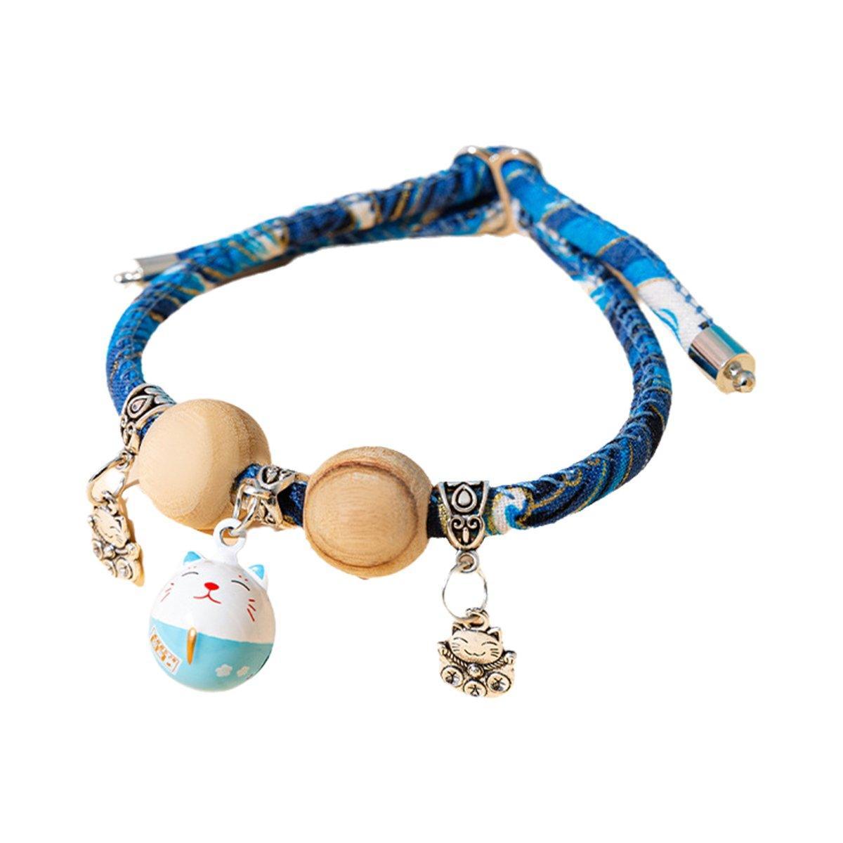 Camphor Wood Bead Collar with Bell Necklace for Cats and Dogs Pet Accessories - Pink-Longevity Lock