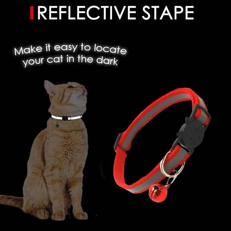 Reflective Cat Collar with Breakaway Buckle and Bell Adjustable for Small Pet Use - Apple Green