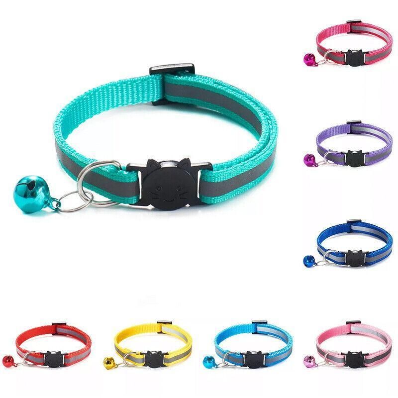 Reflective Cat Collar with Breakaway Buckle and Bell Adjustable for Small Pet Use - Apple Green