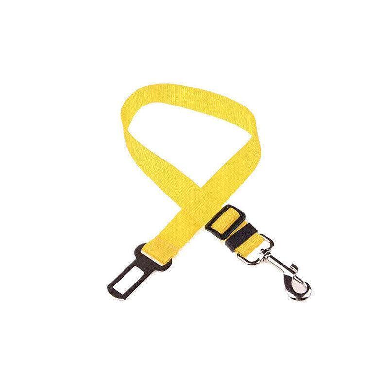 Adjustable Pet Harness Lead for Car Travel with Clip Attachment Nylon Restraint Strap - Yellow