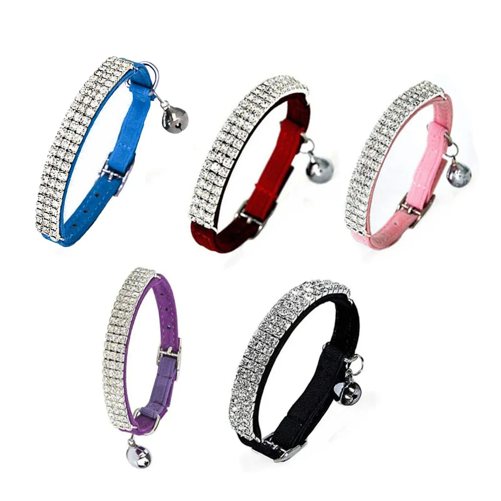 Suede Adjustable Pet Collar with Rhinestone for Cat Puppy 5 Colours Quick Release - Red