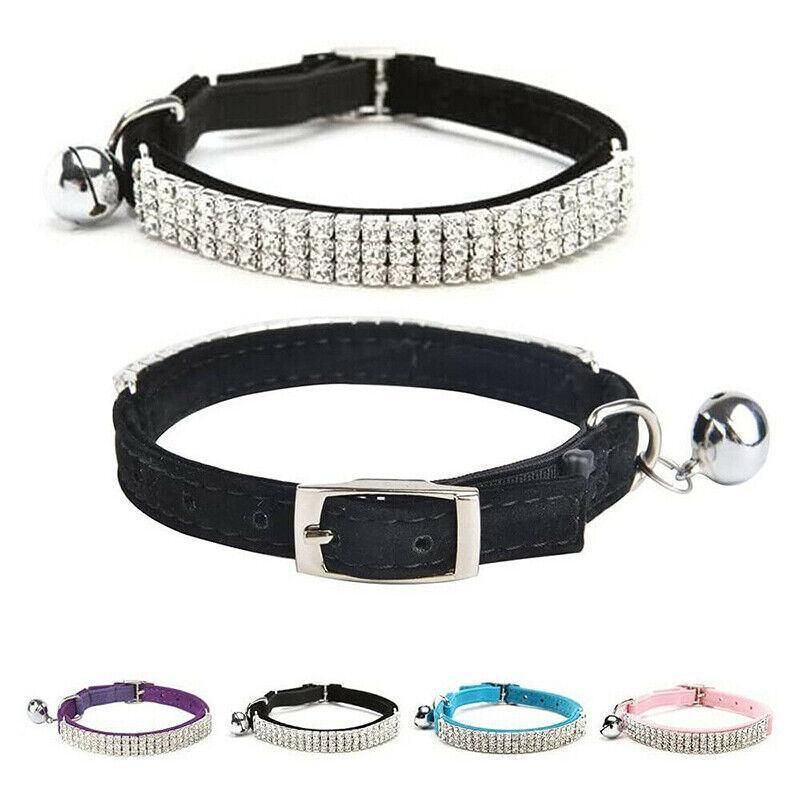 Suede Adjustable Pet Collar with Rhinestone for Cat Puppy 5 Colours Quick Release - Red