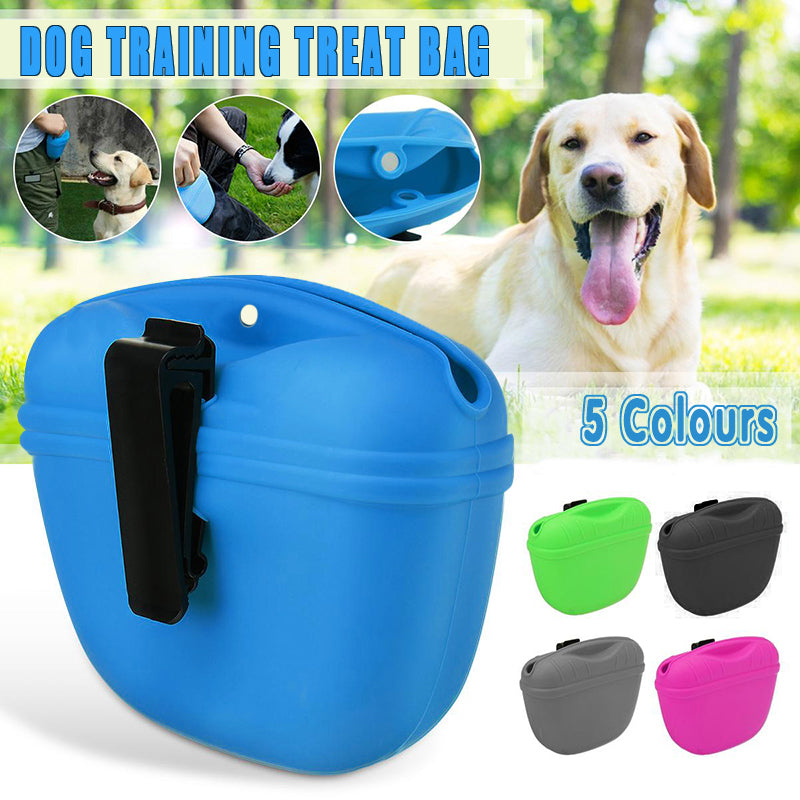 Dog Training Treat Bag Silicone Pet Pouch with Clip Waist Belt Snack Holder - Blue