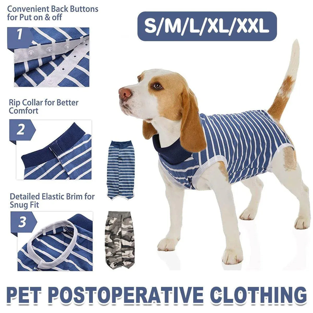 Dog Recovery Suit Anti-Lick Wound Protector Pet Clothing Post-Surgery Belly - Stripes-S