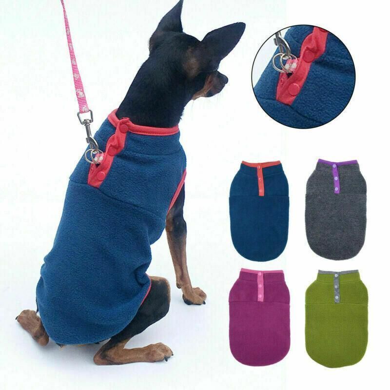 L Pet Dog Puppy Winter Warm Fleece Jumper Vest Coat Jacket Apparel Clothes Outdoor - Blue