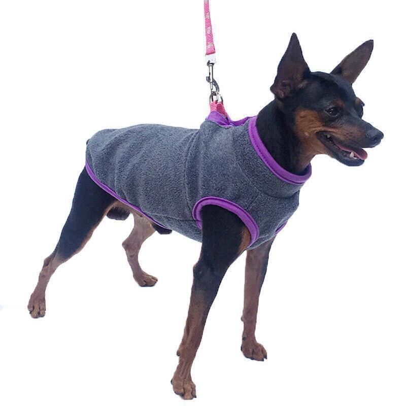 L Pet Dog Puppy Winter Warm Fleece Jumper Vest Coat Jacket Apparel Clothes Outdoor - Grey