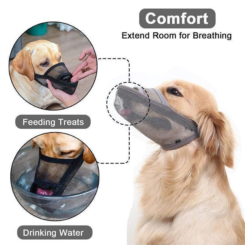 Adjustable XL Size Pet Dog Mask Mouth Muzzle Anti Barking Bite Stop Chewing Mask - Grey