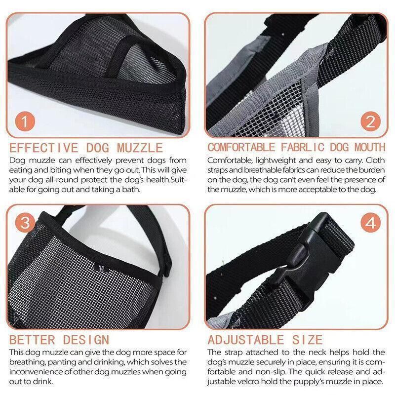 Adjustable XL Size Pet Dog Mask Mouth Muzzle Anti Barking Bite Stop Chewing Mask - Grey