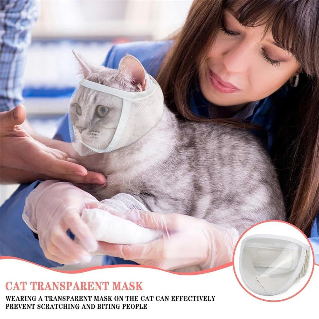 Breathable Pet Headgear Clear Cat Dog Mask Anti Bite Scratch Protective Gear - S