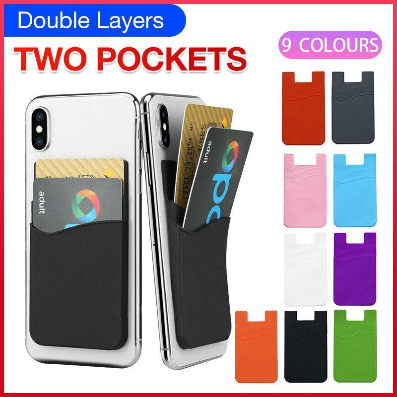 Silicone Phone Card Holder Double Layer Adhesive Wallet with 3M Backing - Red
