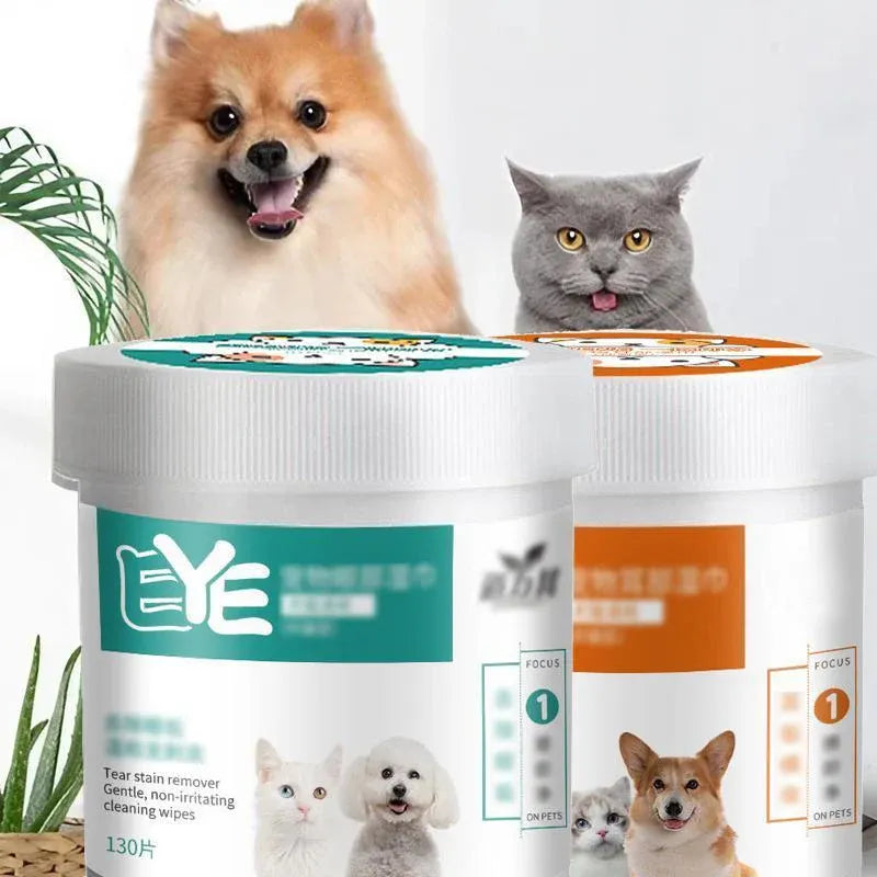130pcs Wipes Wet Pet Eye/Ear Dog Cat Tear Stain Remover Cleaning Paper Wipes - Ear Wipes