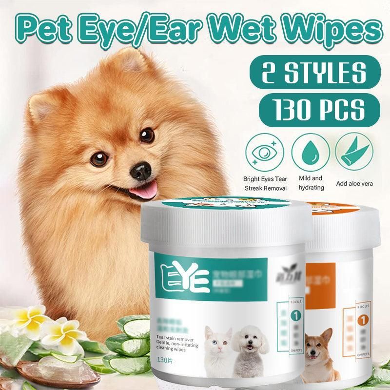130pcs Wipes Wet Pet Eye/Ear Dog Cat Tear Stain Remover Cleaning Paper Wipes - Ear Wipes