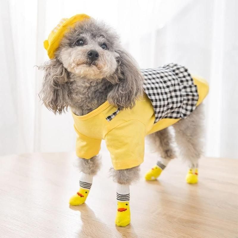 Dog Socks Non-Slip Grip Slip Anti-Slip - Puppy Cat Pet Shoes Slippers M Size - Yellow Kumamoto