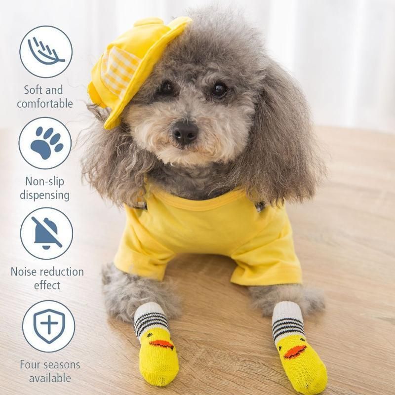 Dog Socks Non-Slip Grip Slip Anti-Slip - Puppy Cat Pet Shoes Slippers M Size - Yellow Kumamoto