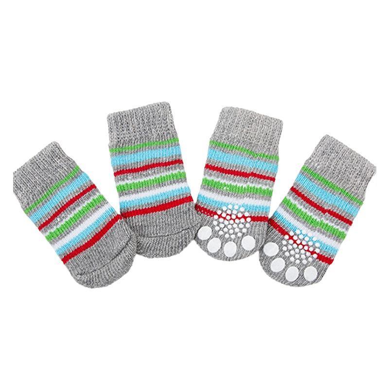 Dog Socks Non-Slip Grip Slip Anti-Slip - Puppy Cat Pet Shoes Slippers M Size - Grey stripes