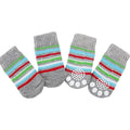 Non Slip Pet Socks for Dogs and Cats Knitted Paw Protector with Grips L Size - Grey stripes