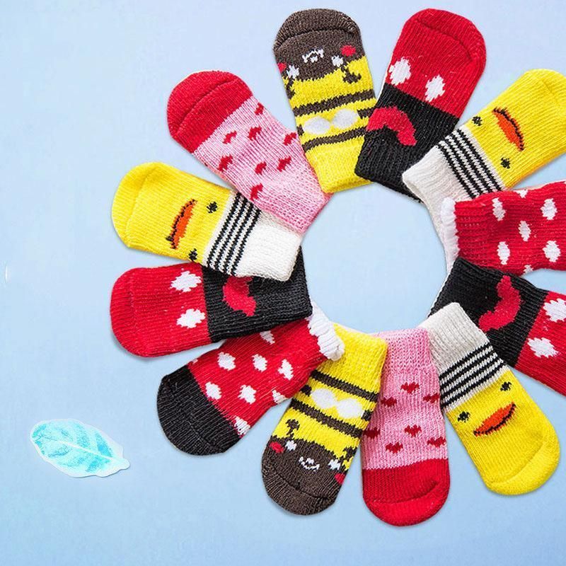 Non Slip Pet Socks for Dogs and Cats Knitted Paw Protector with Grips L Size - Grey stripes