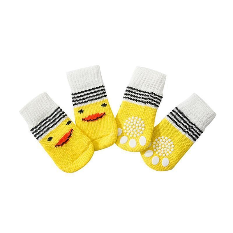 Non Slip Pet Socks for Dogs and Cats Knitted Paw Protector with Grips L Size - Grey stripes