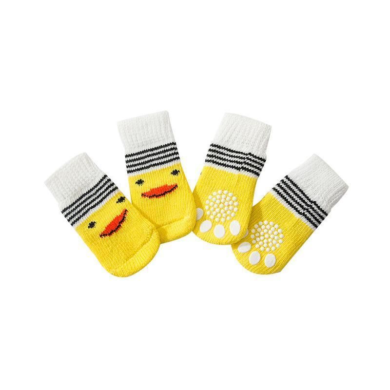 Non Slip Pet Socks for Dogs and Cats Knitted Paw Protector with Grips L Size - Blue bones