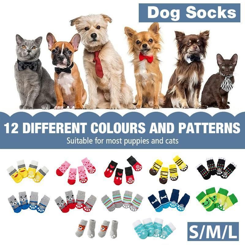 Dog Socks Non-Slip Grip Slip Anti-Slip - Puppy Cat Pet Shoes Slippers S Size - Grey tiger