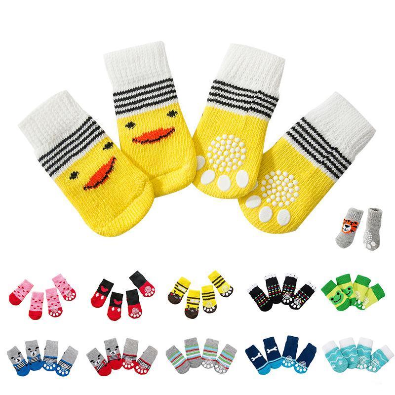 Dog Socks Non-Slip Grip Slip Anti-Slip - Puppy Cat Pet Shoes Slippers M Size - Grey tiger