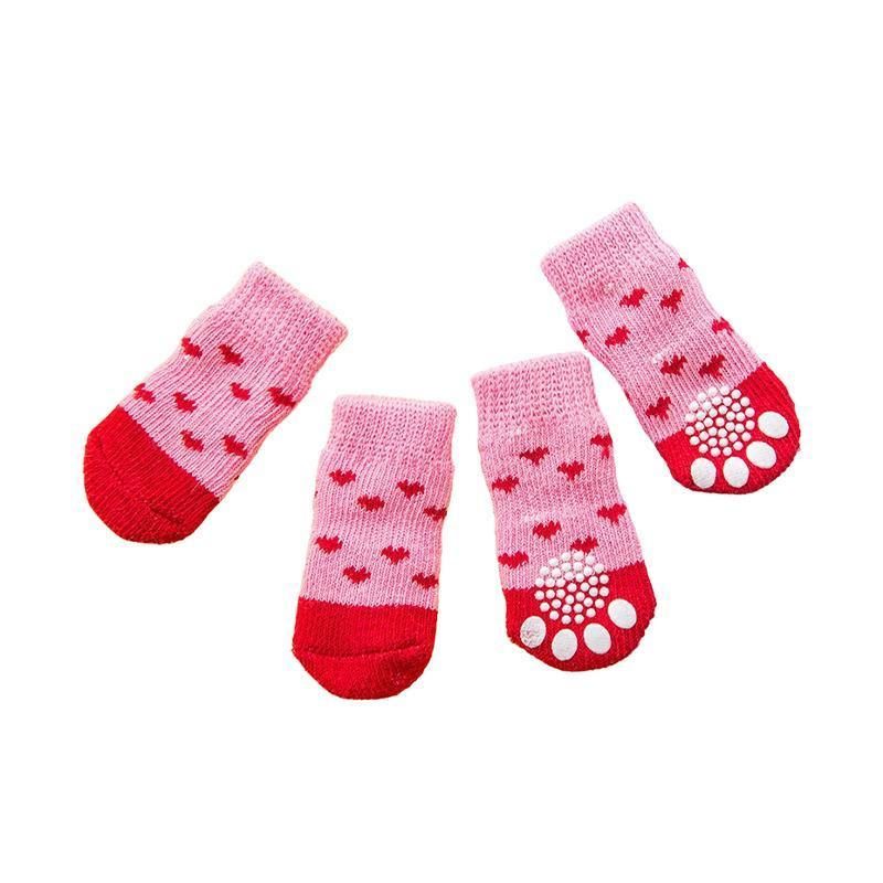 Non Slip Pet Socks for Dogs and Cats Knitted Paw Protector with Grips L Size - Grey tiger