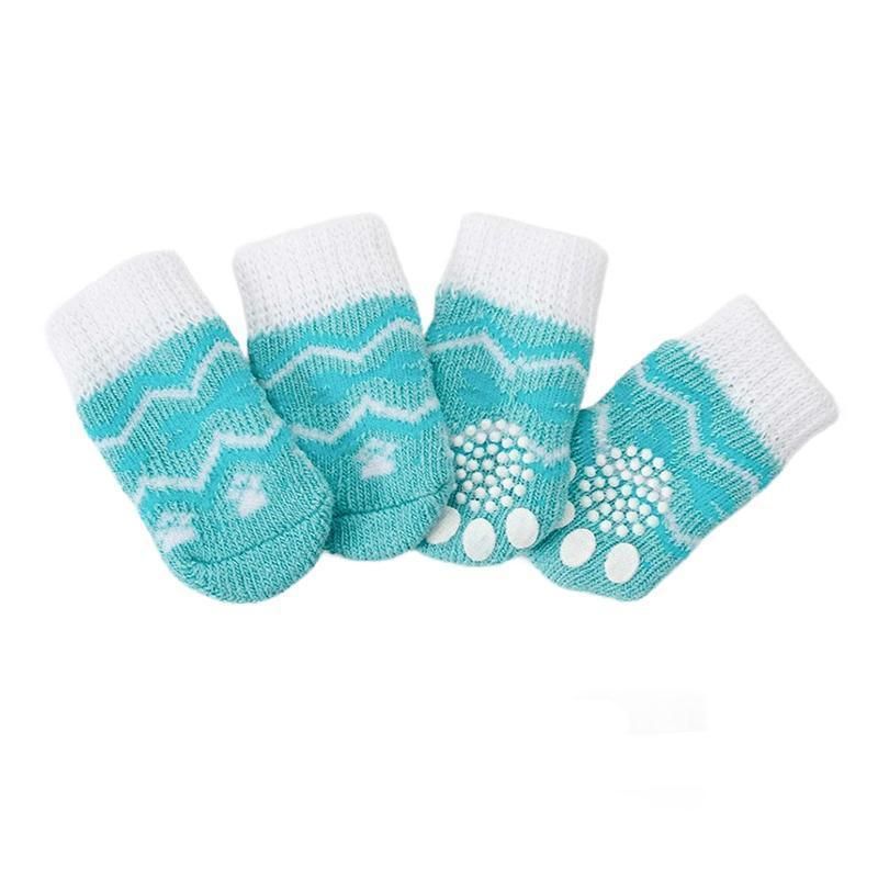 Dog Socks Non-Slip Grip Slip Anti-Slip - Puppy Cat Pet Shoes Slippers M Size - Water green ripples