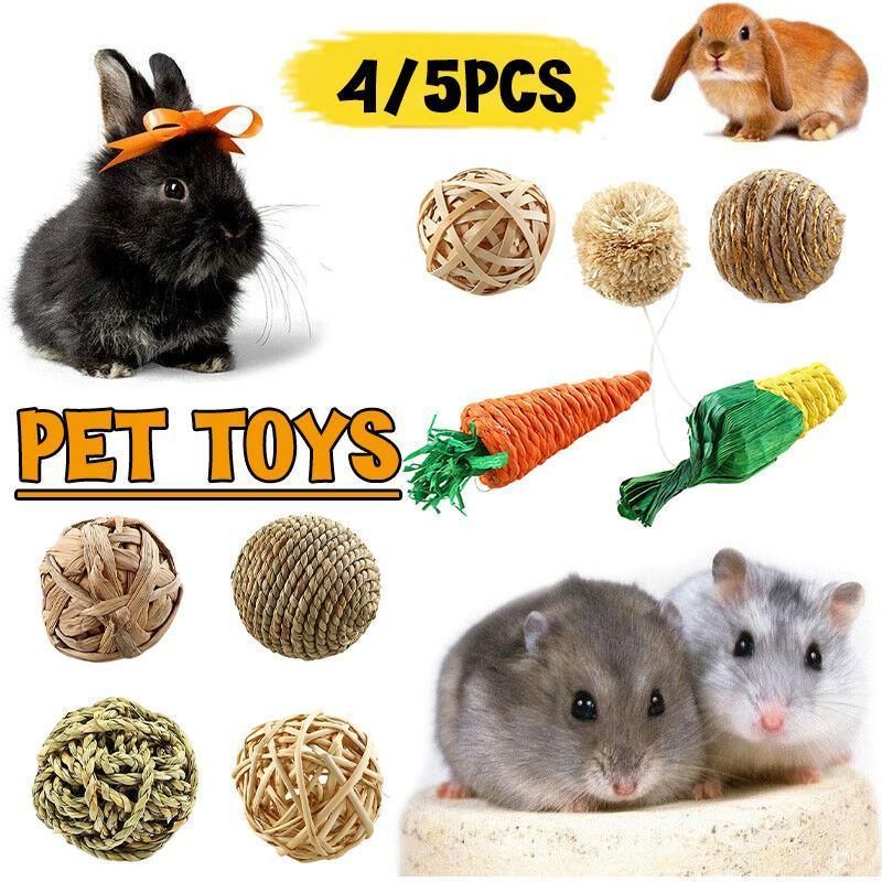 4/5PCS Pet Balls Rabbit Toys Bunny Straw Rattan Woven Chewing Ball Biting Toys - 4PCS