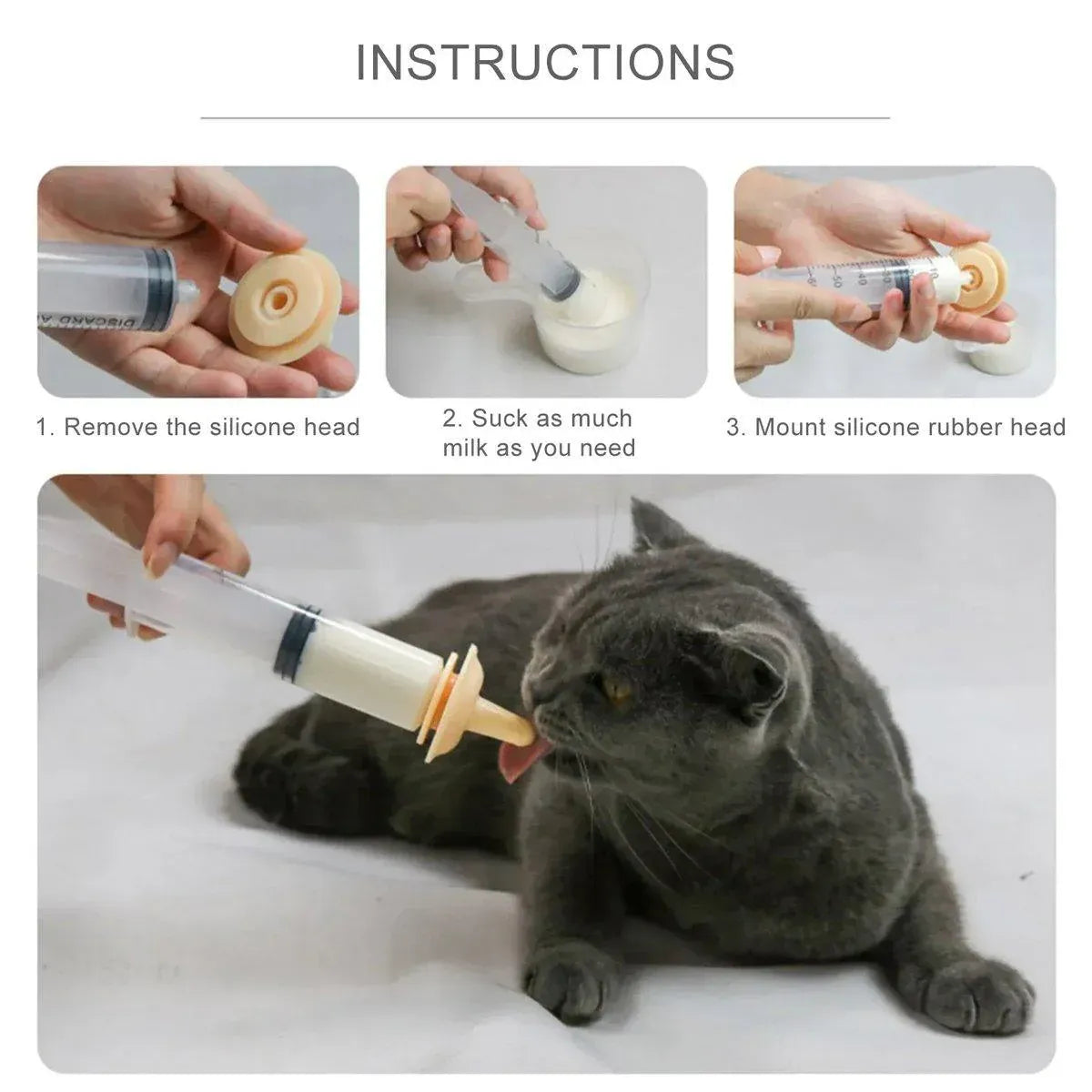 Kitten Puppy Pet Feeding Syringe Feeder Cat Dog Nursing Bottle with Pacifier - S-5PCS