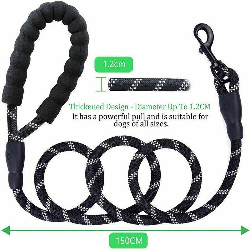 Nylon Training Dog Leash Heavy Duty Pet Products Strong Rope Recall Lead Leashes - Black