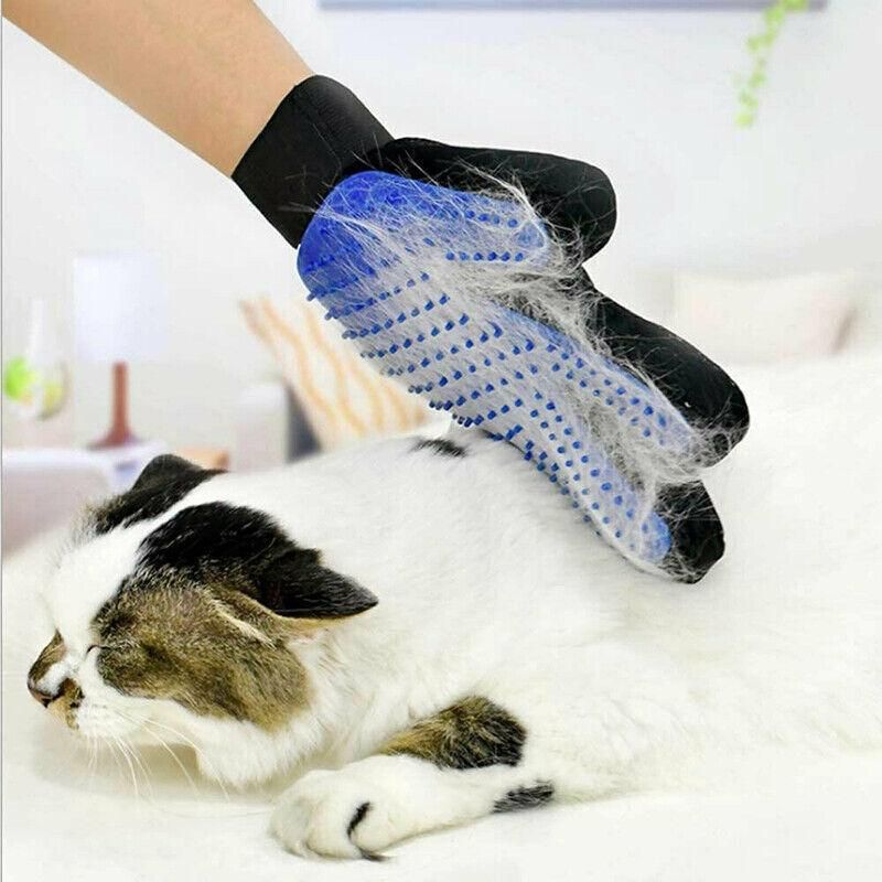 Pet Dog Cat Massage Hair Removal Grooming Comb Touch Cleaning Brush Magic Glove - Blue Left Hand