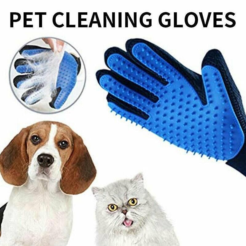 Pet Dog Cat Massage Hair Removal Grooming Comb Touch Cleaning Brush Magic Glove - Blue Left Hand