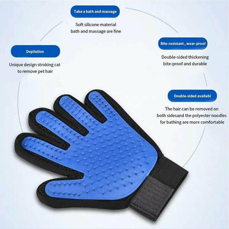 Pet Dog Cat Massage Hair Removal Grooming Comb Touch Cleaning Brush Magic Glove - Blue Left Hand