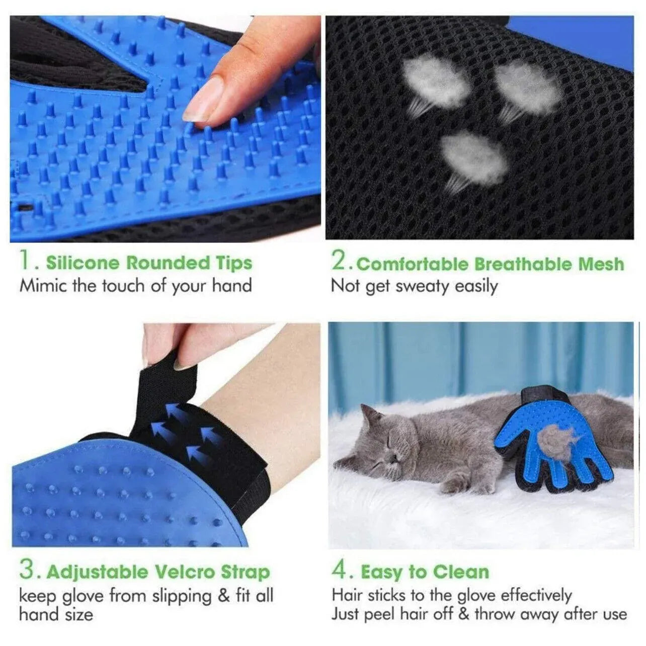 Pet Dog Cat Massage Hair Removal Grooming Comb Touch Cleaning Brush Magic Glove - Green Left Hand