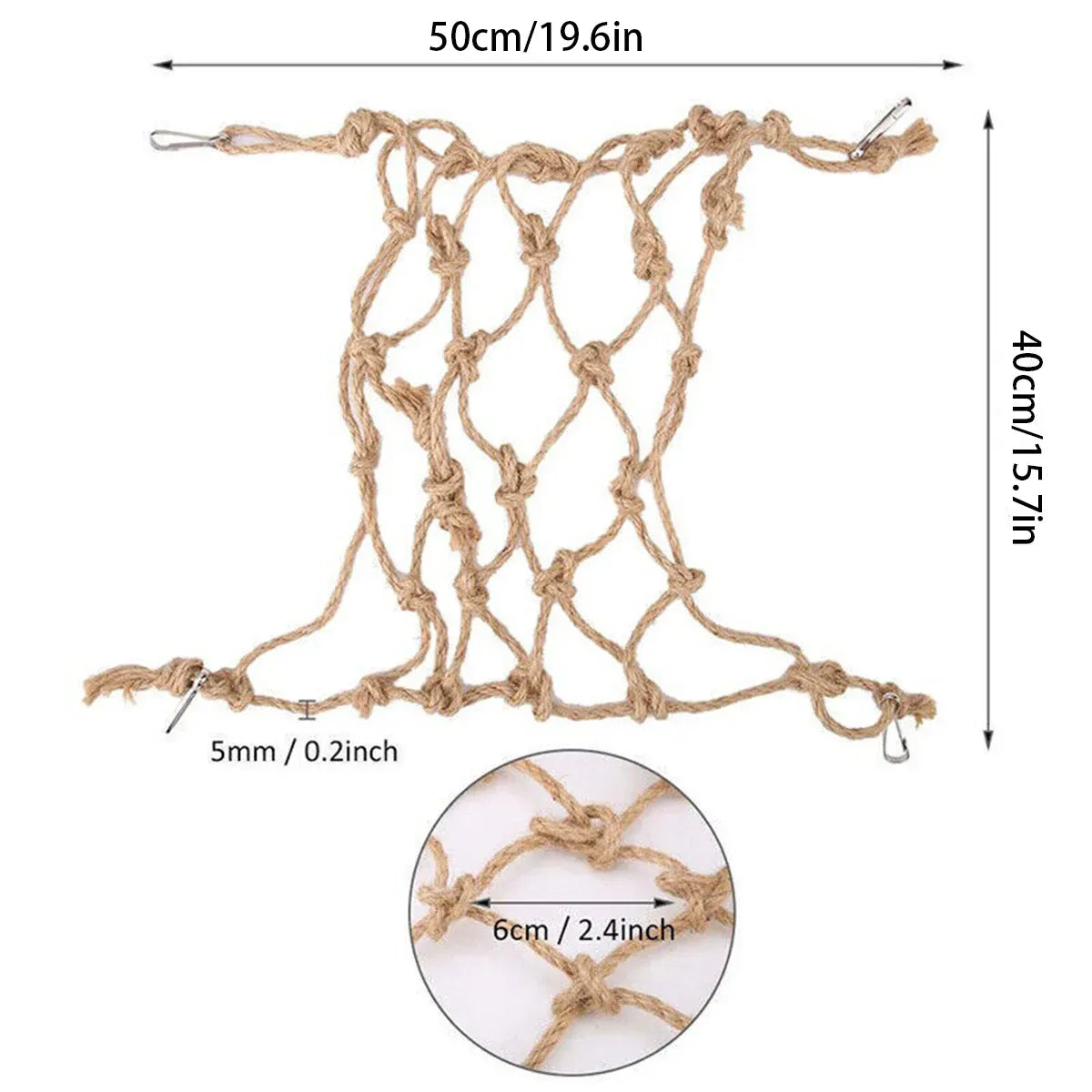 Hanging Climbing Net for Birds and Small Pets Cotton or Hemp Rope Cage Hammock - Hemp Rope
