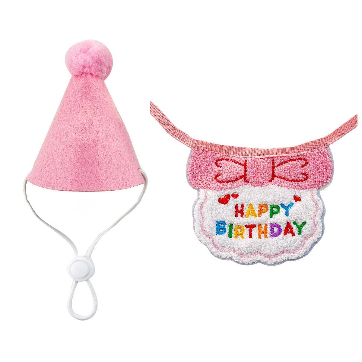 Pet Birthday Dog Cat Bib Scarf Hat Accessory Dogs Cats Celebration - Red