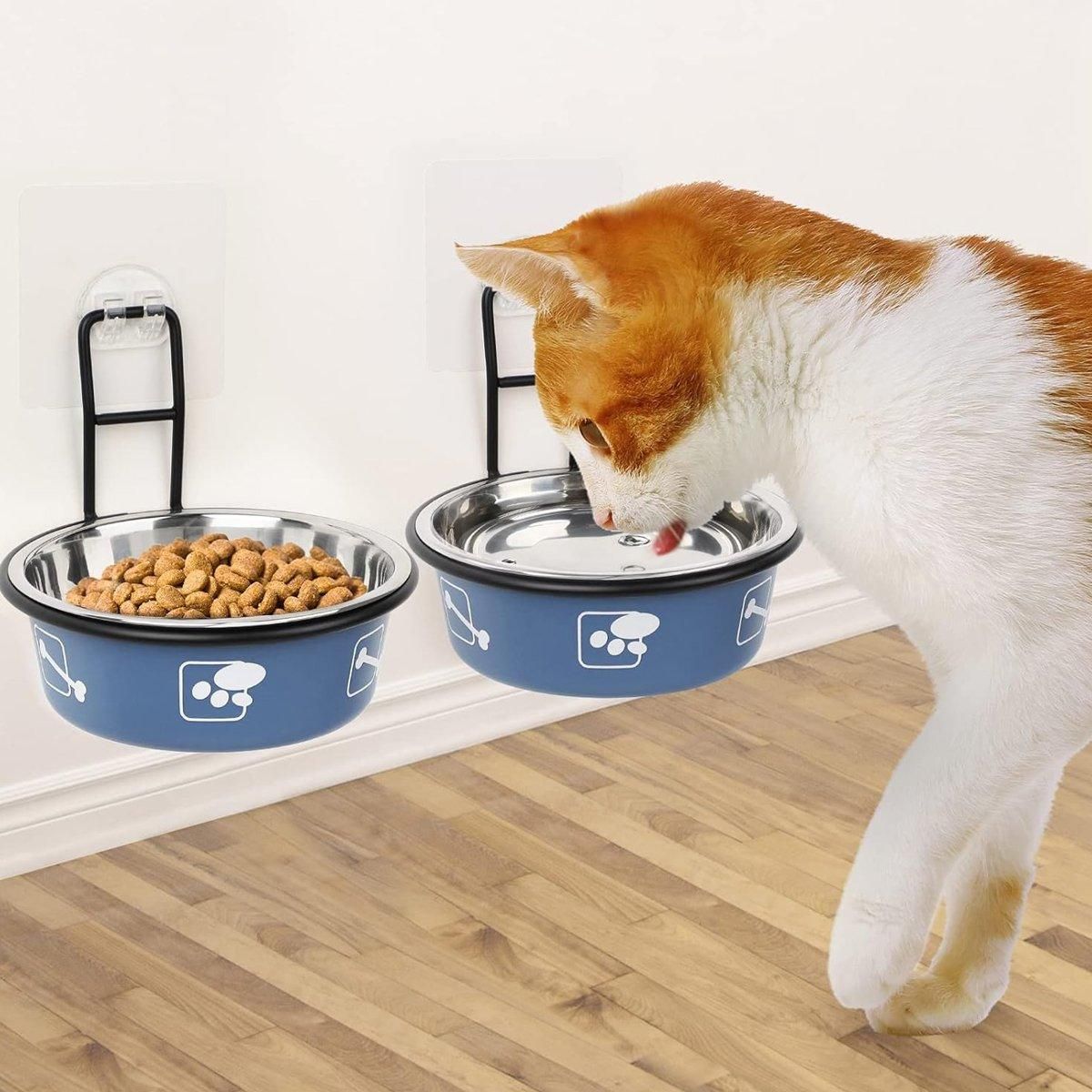 Stainless Steel Pet Bowl Hanging Cat Food Water Bowl Durable for Dogs and Cats - Black-12cm