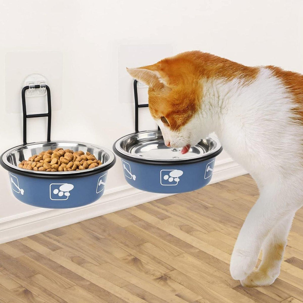 Stainless Steel Pet Bowl Hanging Cat Food Water Bowl Durable for Dogs and Cats - Blue-12cm