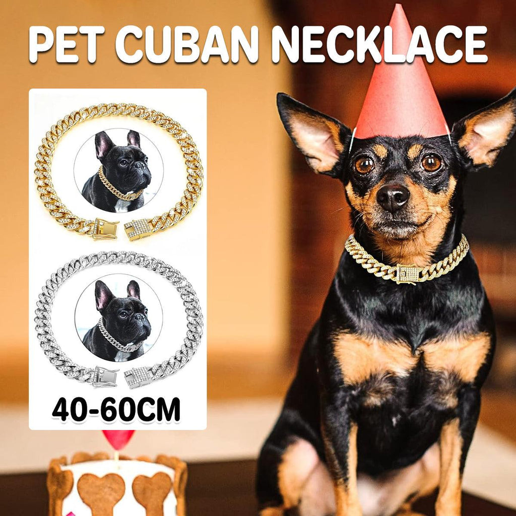 Cuban Chain Metal Dog Collar Pet Training Necklace for Small Medium Large Dogs - Gold-50cm