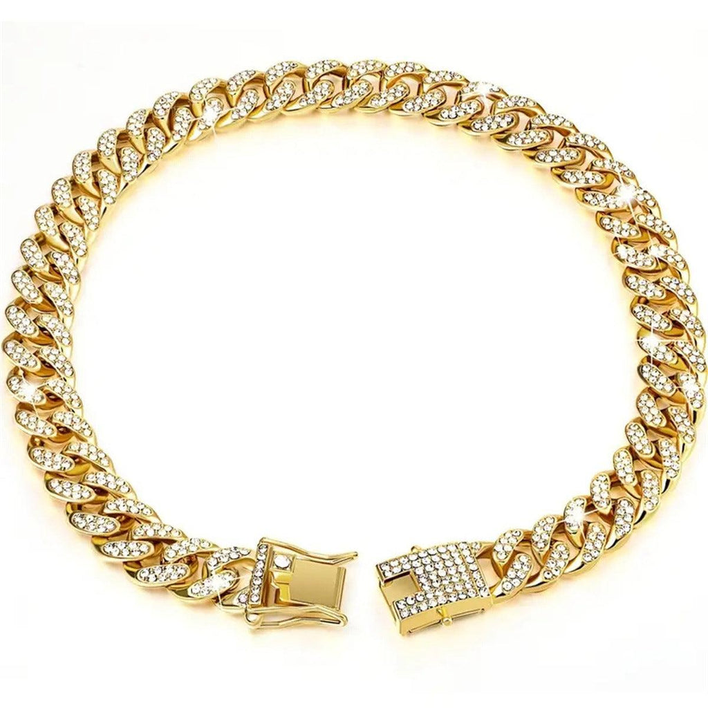 Cuban Chain Metal Dog Collar Pet Training Necklace for Small Medium Large Dogs - Gold-50cm