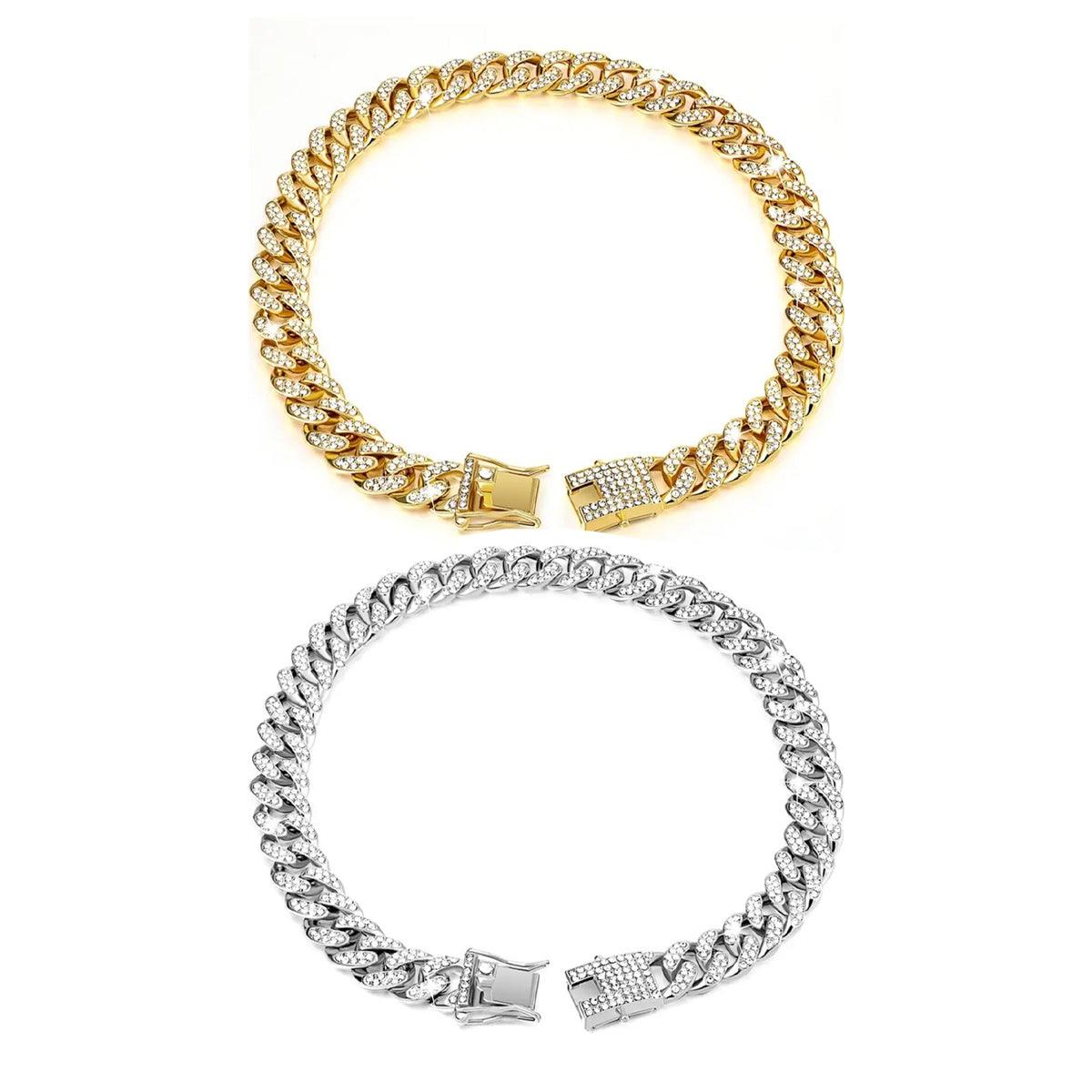 Cuban Chain Metal Dog Collar Pet Training Necklace for Small Medium Large Dogs - Gold-55cm