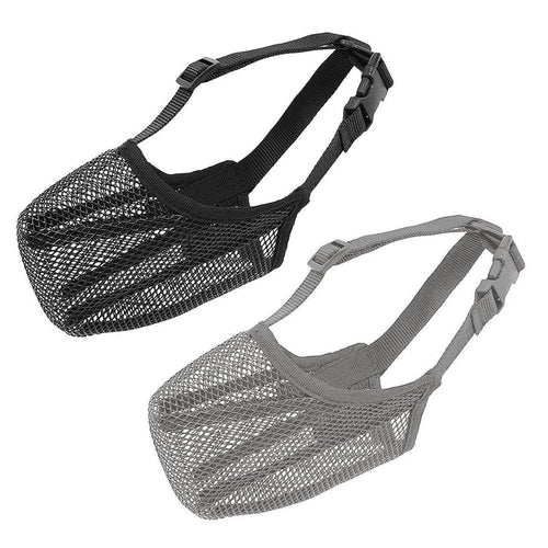 2PCS Adjustable Mesh Pet Dog Muzzle Mask Mouth Cover No Bite Strap Mouth Cover - Grey-M