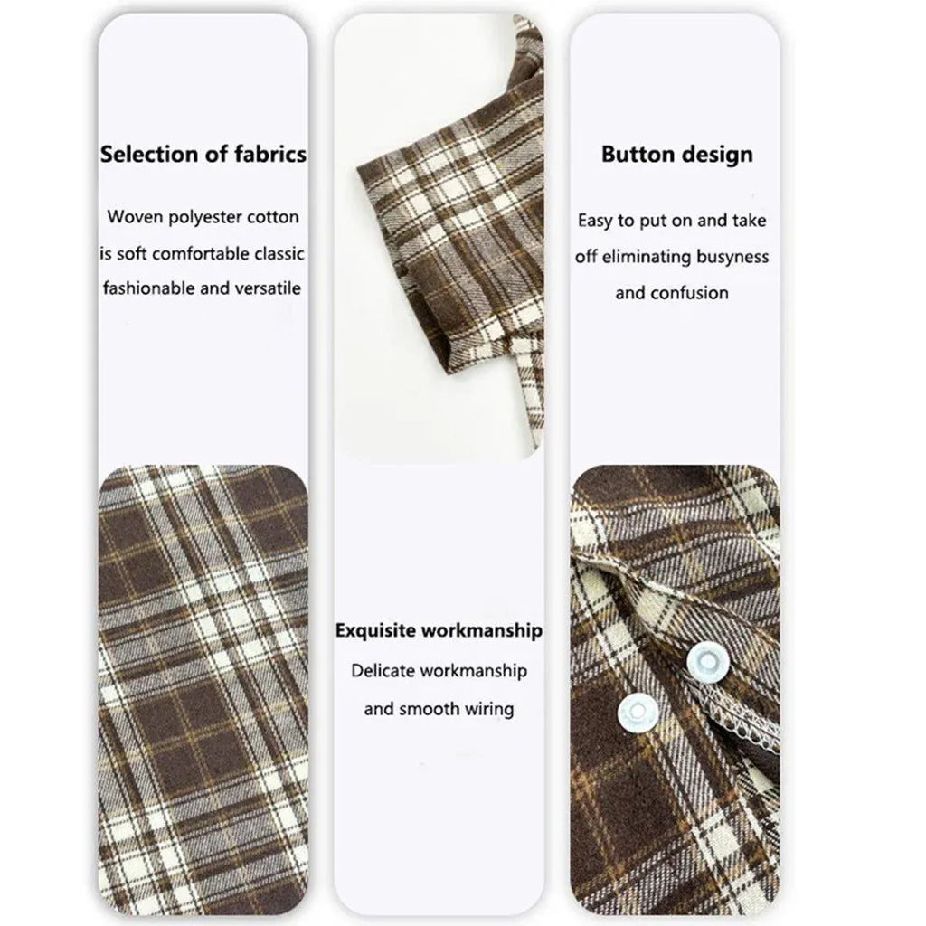 Soft Puppy Plaid Shirt Dog Clothes Jumpsuit Cat Pet Check Coat Summer T-shirt - Brown-S