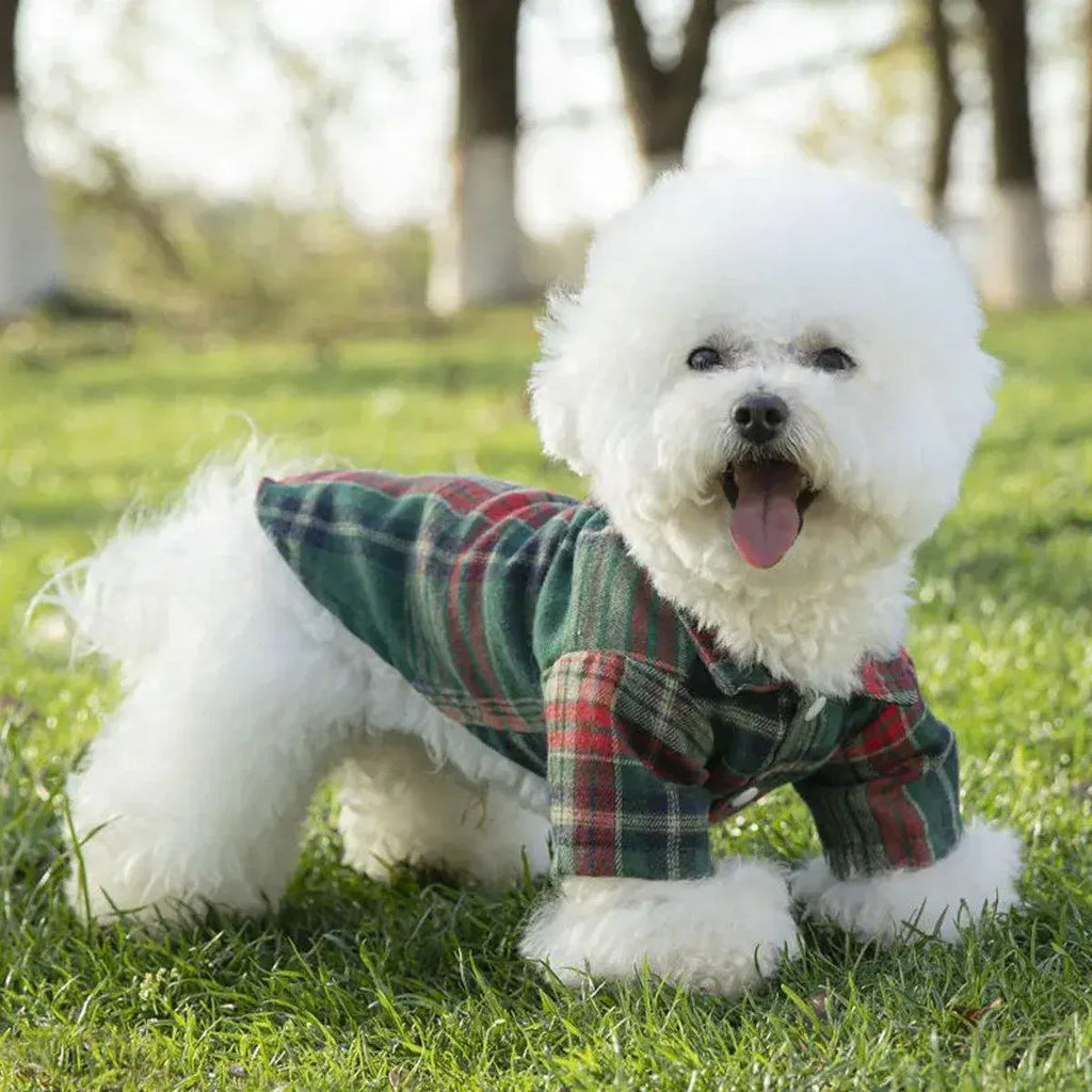 Soft Puppy Plaid Shirt Dog Clothes Jumpsuit Cat Pet Check Coat Summer T-shirt - Brown-S