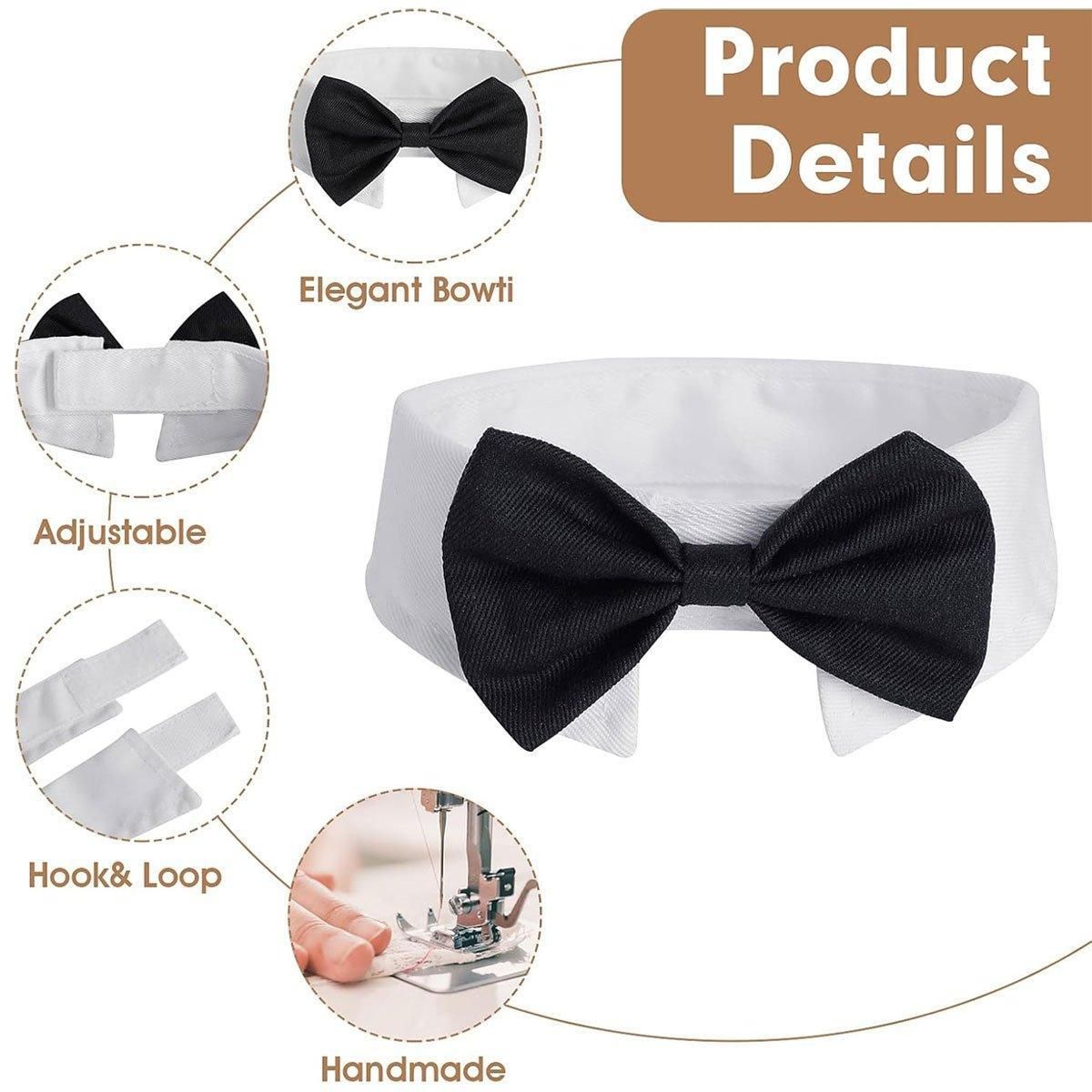 2pcs Pet Bow Tie Collar Dog Cat Suit Dress Accessories Adjustable Neck Strap - L