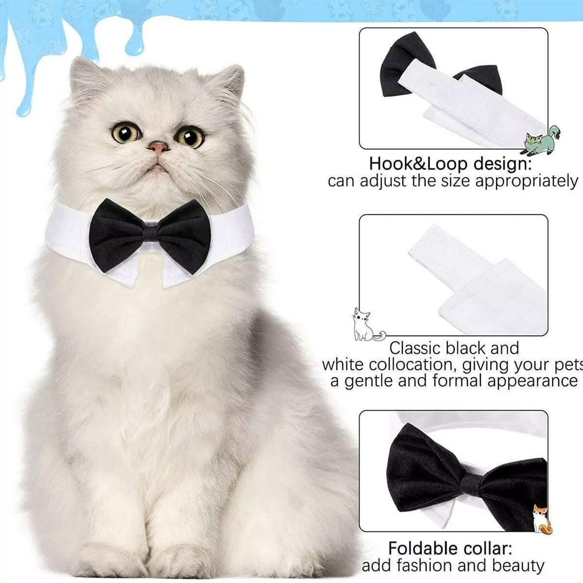 2pcs Pet Bow Tie Collar Dog Cat Suit Dress Accessories Adjustable Neck Strap - L
