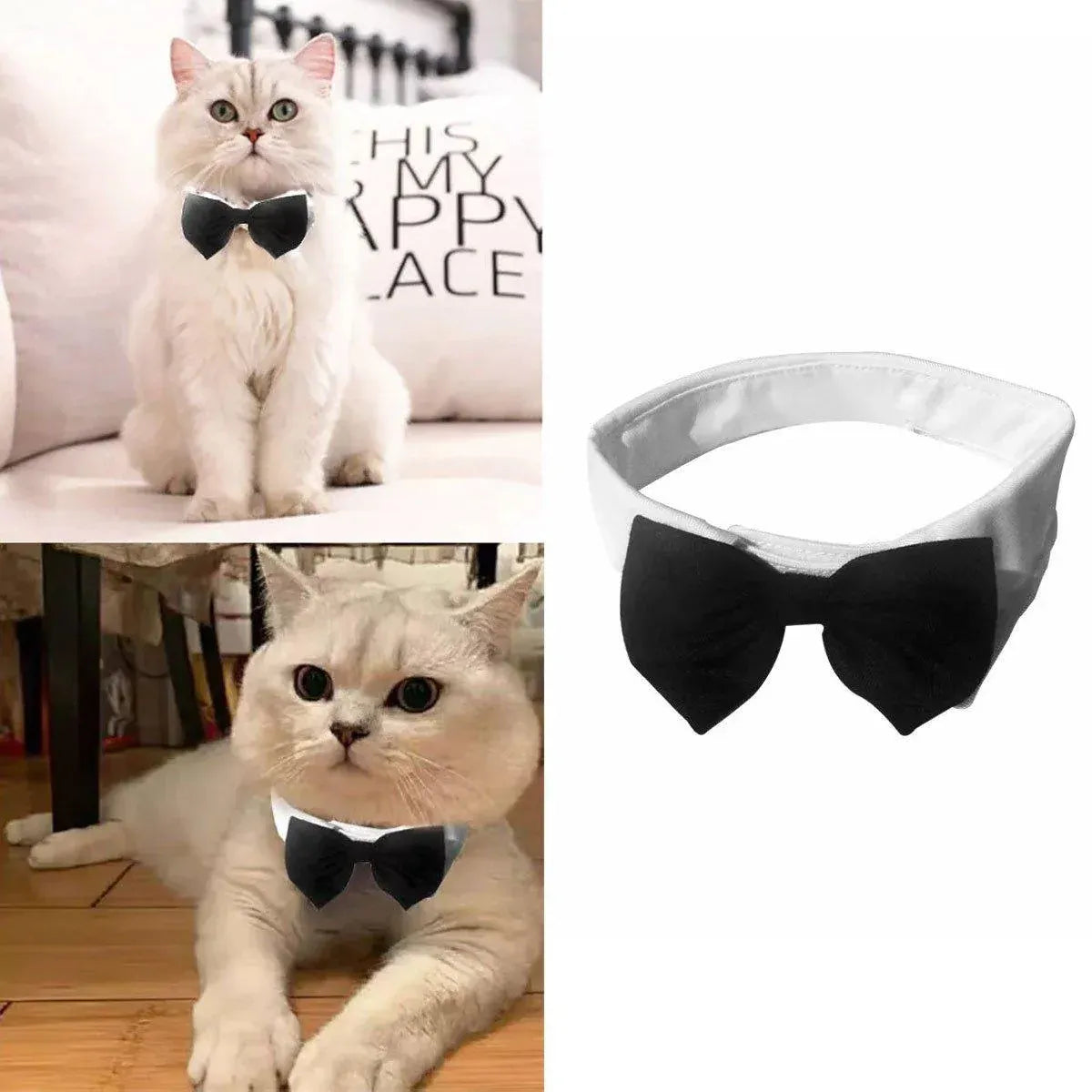 2pcs Pet Bow Tie Collar Dog Cat Suit Dress Accessories Adjustable Neck Strap - L