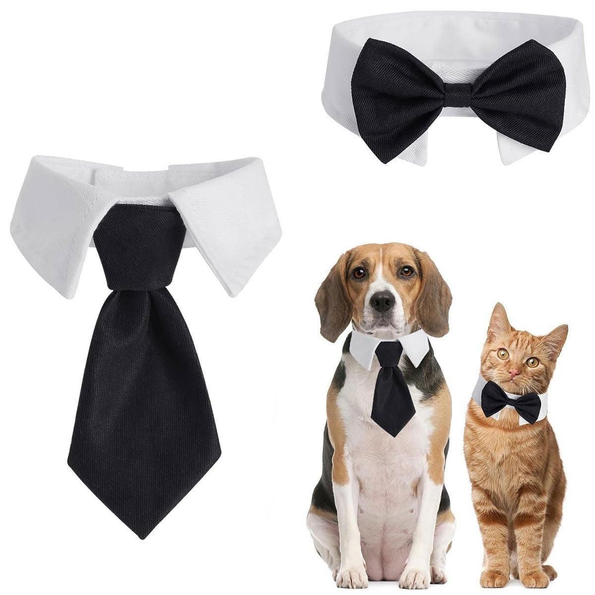 2pcs Pet Bow Tie Collar Dog Cat Suit Dress Accessories Adjustable Neck Strap - L