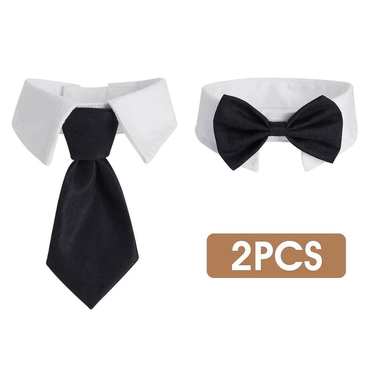 2pcs Pet Bow Tie Collar Dog Cat Suit Dress Accessories Adjustable Neck Strap - S