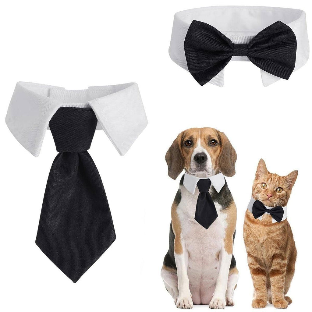 2pcs Pet Bow Tie Collar Dog Cat Suit Dress Accessories Adjustable Neck Strap - S